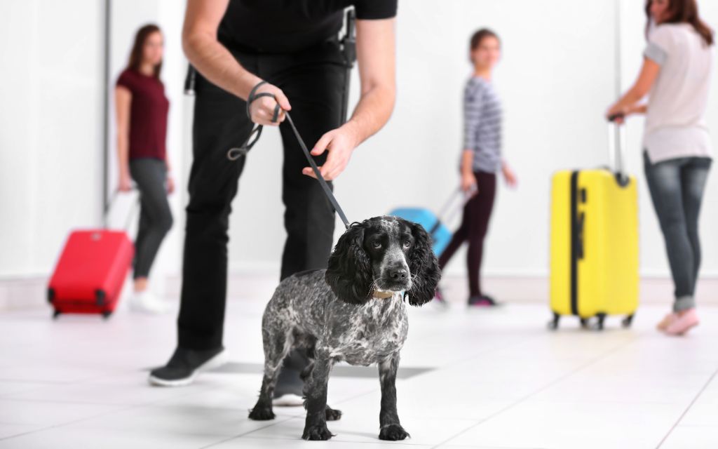 pies tropiący na lotnisku