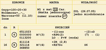 Rok pszczelarski w zapisie cyfrowo-literowym. Cz. II