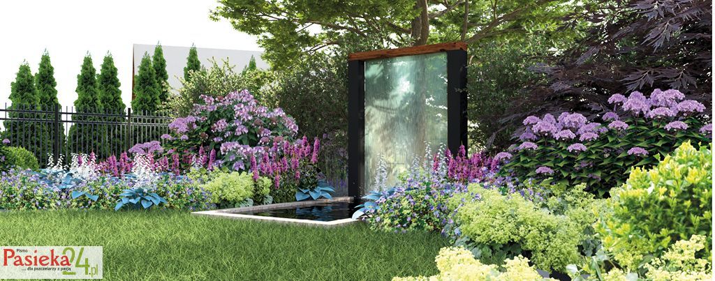 Rabata na wilgotne stanowisko przy ogrodowej ścianie wodnej