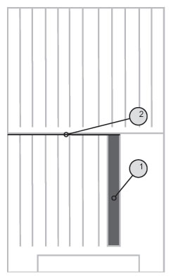 Ul podczas osuszania ramek po ostatnim pożytku w&nbsp;sezonie. 1 -&nbsp;zatwór twardy, 2 - powałka uniemożliwiająca pszczołom bezpośredni dostęp do ramek w&nbsp;nadstawce.